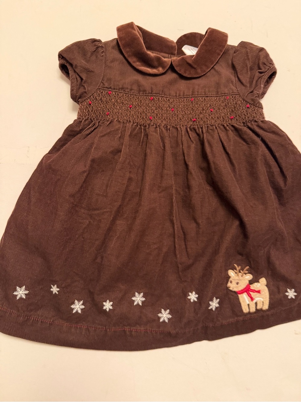 Gymboree Brown Corduroy Dress with Reindeer and Snowflake Trim